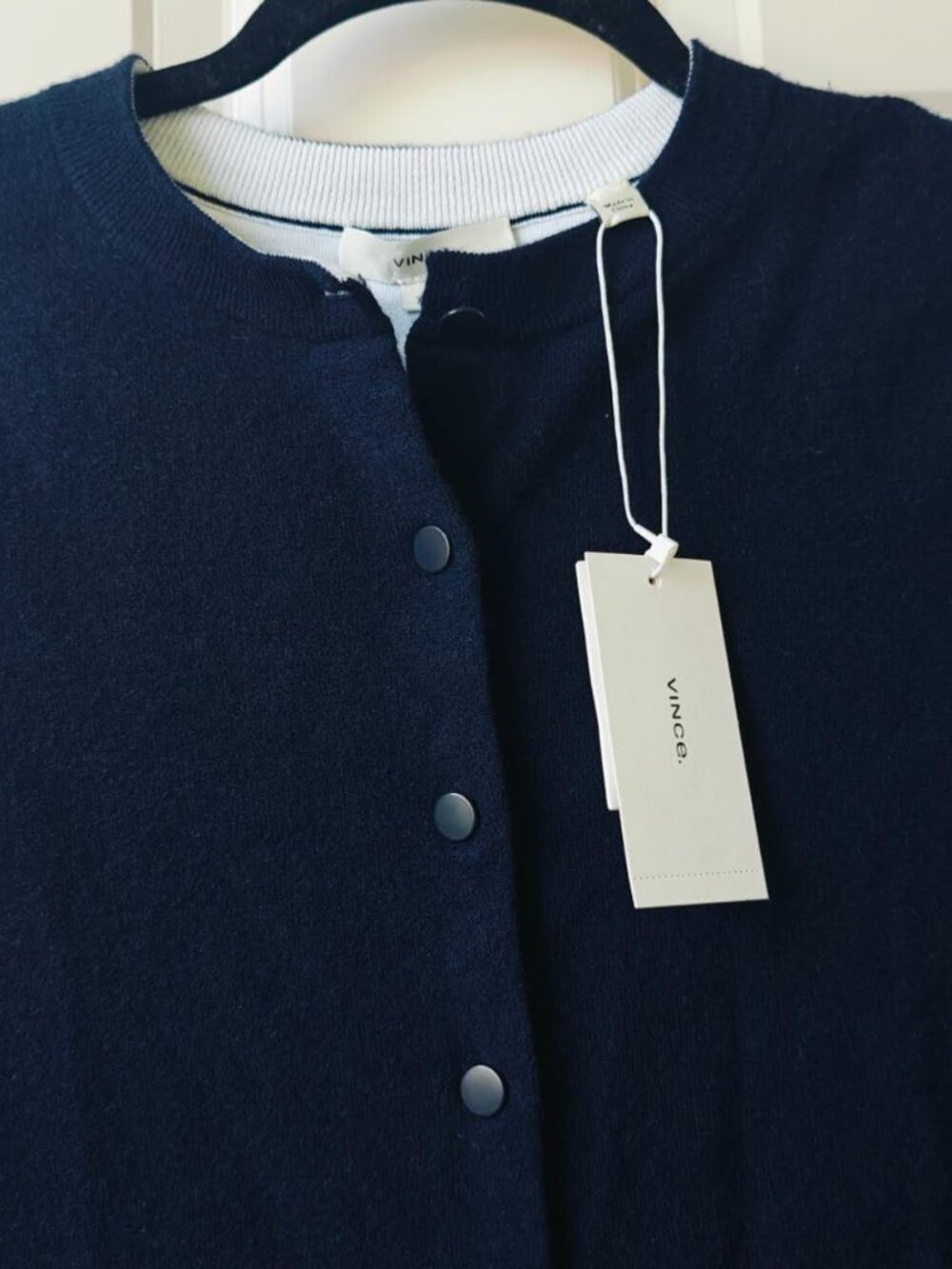 NWT Vince Wool & Cashmere-Blend Tipped Half-Moon Cardigan - Picture 7 of 8